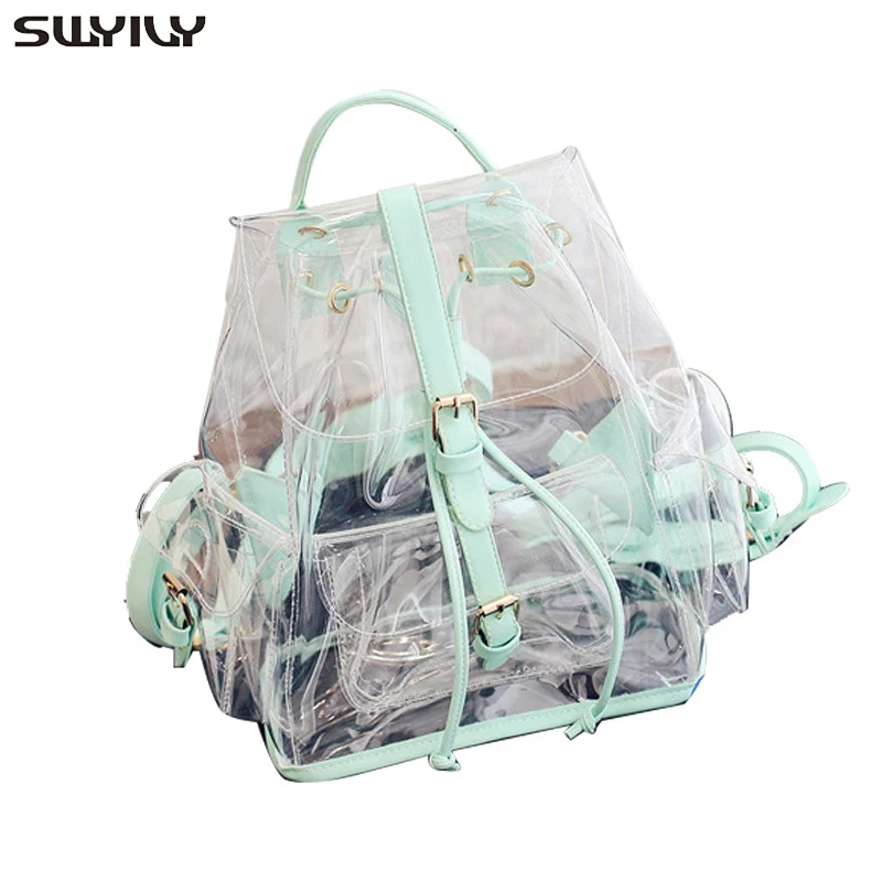 SWYIVY Lady Fashion Backpack PVC Transparent Shoulder Bag Summer 2019 New Women Plastic Jelly Backpack Travel Pink Bag For Girl stylish backpacks for laptops Stylish Backpacks