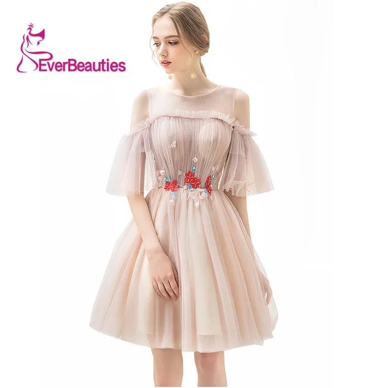 

Evening Dresses Sweet Back Lace Up Appliques Beading Prom Party Gowns Dresses O-Neck Off-Shoulder Robe De Soiree