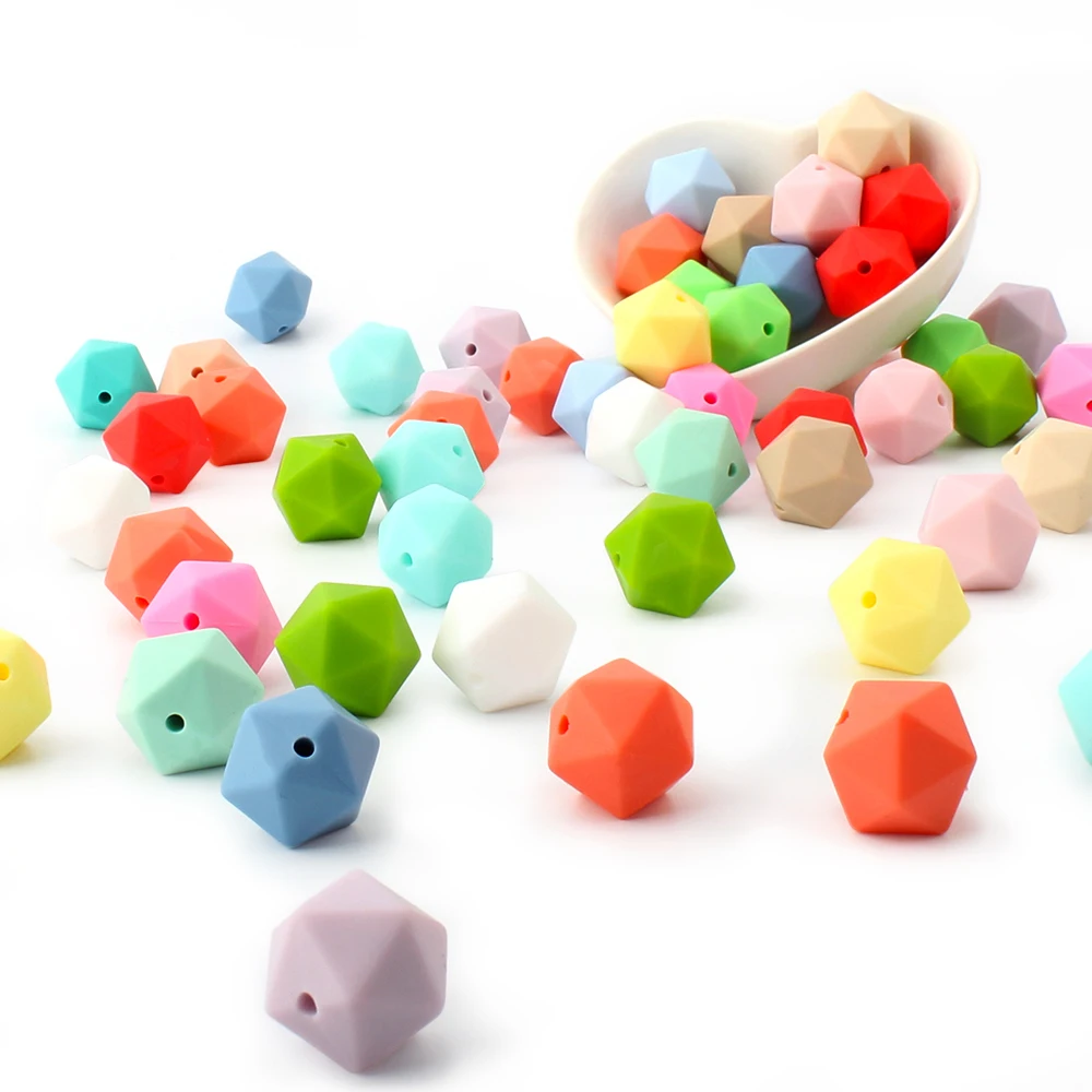 

500pcs Teething Silicone Baby Teether Beads Icosahedron Beads Food Grade Silicone Non-toxic Infant Teething Accessories