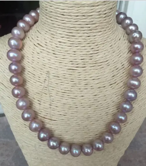 

gorgeous 11-12mm round freshwater lavender pearl necklace 18inch 925silver