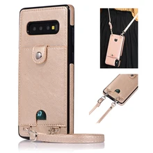 Case For Samsung S10E S9 S8 Plus S7 Edge Leather Phone Cover Wallet Card Strap Crossbody Long Chain Fundas For Note 10 Plus 8 9