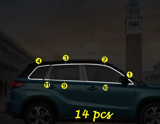 Для Suzuki Vitara корпус автомобиля из нержавеющей стали, стекло, окно, гарнир, столб, средняя полоса, отделка рамы, лампа, капот - Название цвета: silver