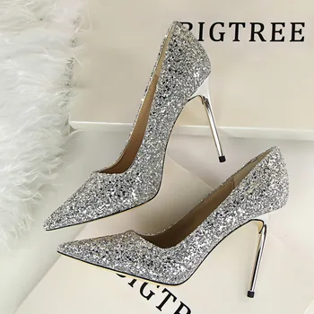 

Crystal shoes new European and American style high-heeled women's shoes fashion temperament sequins pointed shoes.