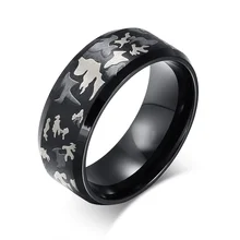 LIN STUDIO Black Ring Men Jewelry Engrave Military Camouflage Stainless Steel Male Rings R-037