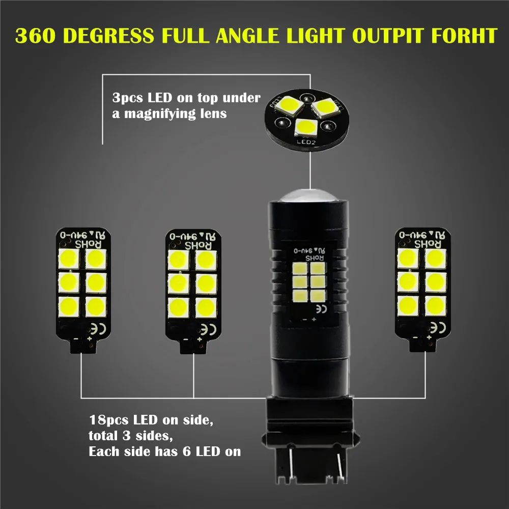 2 шт. 1200Lm T20 W21W LED W21/5 W WY21W 7440 7443 Светодиодные лампы T25 3157 3156 p27/7 w Автомобильный стоп