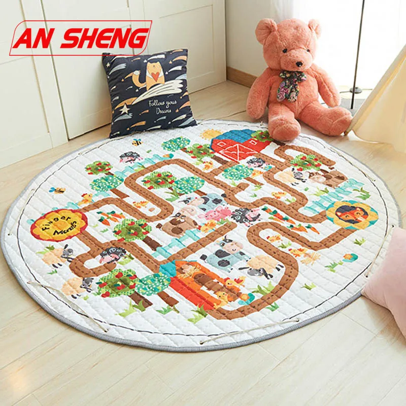

New Kids Carpet Rugs Children Play Mat Baby Crawling Puzzle Mat with Storage Bag Kids Toys Sundries Pouch Cartoon Animal Maze