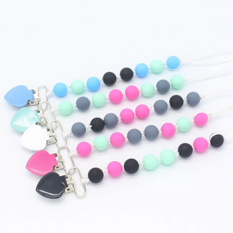 Baby Pacifier Clip Chain Heart -Shaped Bead Holder Cute Clips Soother Chains Teething Toy for Chew | Мать и ребенок