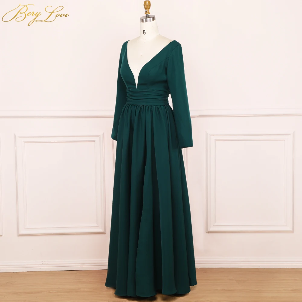 BeryLove Green NO 31 элегантные вечерние платья вечерние платья с длинным рукавом платье для выпускного вечера платья с разрезом из спандекса Robe De Soire