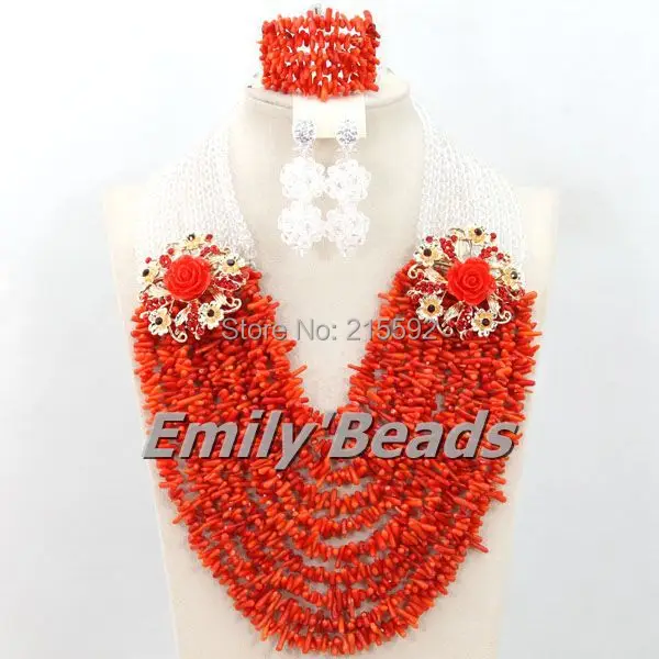 

2015 New Fashion Nigerian African Wedding Bridal Beads Jewelry Set Costume African Coral Beads Jewelry Set Free Shipping CJ360