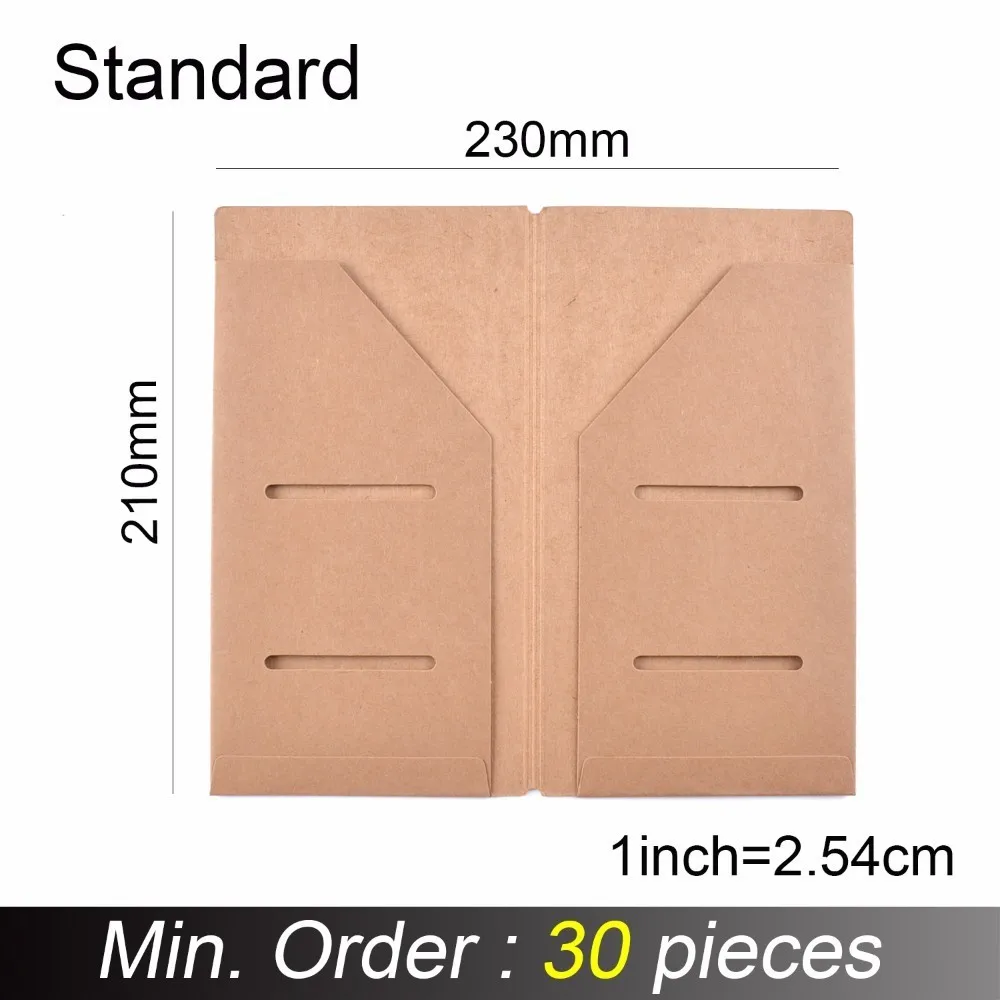 

30 Pieces / Lot Standard size 21x11.5cm Kraft Paper File Holder For Travel Journal Notebook Accessory Vintage Card Pocket