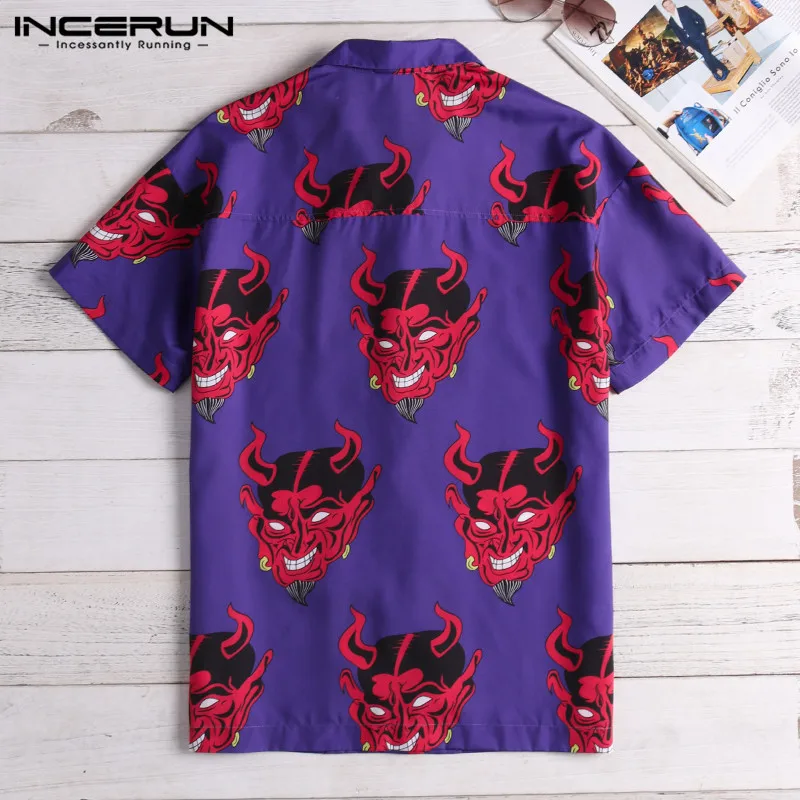 INCERUN 2019 MenBig Devil Топ свободные мужские повседневные тонкие рубашки подходят высокого качества с короткими рукавами штаны для уличного бега