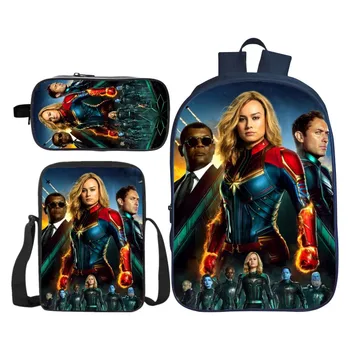 

3Pcs/Set Printing 3D Captain Marvel Kids Shoulder Backpacks Avengers Children School Bags for Teenagers Schoolbag Girls BookBag