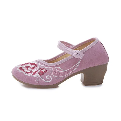 Veowalk/Винтажные женские туфли в китайском стиле; женская текстильная обувь на квадратном каблуке; повседневные туфли-лодочки; удобные хлопковые туфли на квадратном каблуке с вышивкой - Цвет: Model 4 Purple