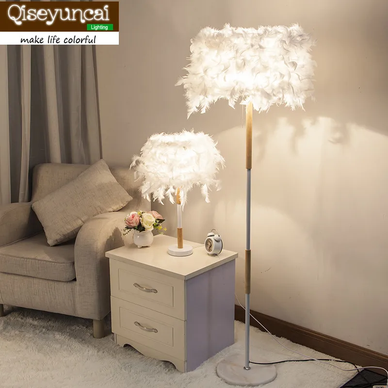 Qiseyuncai Modern minimalist creative fashion feather table lamp floor lamp living room bedroom warm romantic lighting