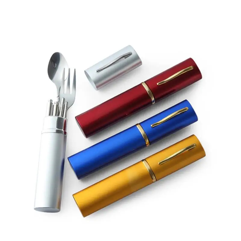 

Stainless Steel Brush Pot Portable Tableware Dinner Service Chopsticks Spoons Fork (Assorted Color Causally)