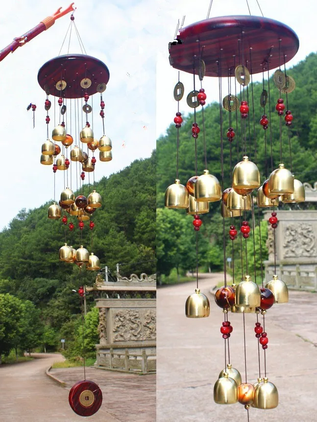 Free Shipping Solid Red Wood 18 Copper Alloy Bells Antirust Wind Chime Outdoor Indoor Yard
