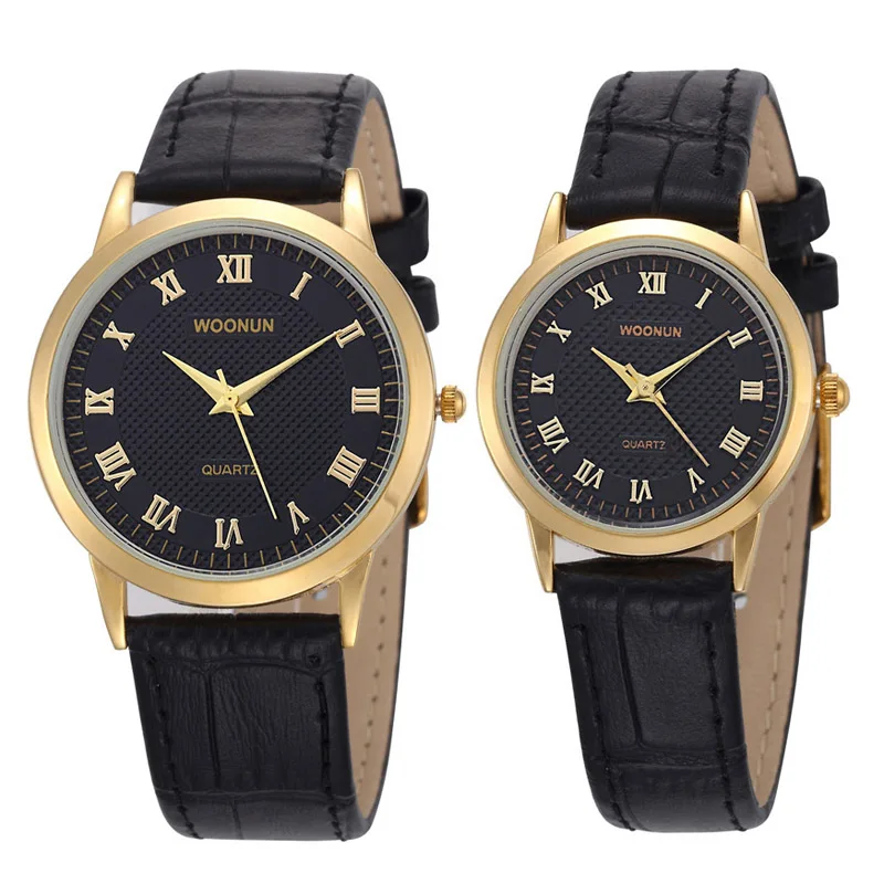 Подарок на день Святого Валентина Woonun Топ бренд класса люкс часы для влюбленных кожаный ремешок кварцевые часы женские мужские Ультра-тонкие часы - Цвет: 8031QEB