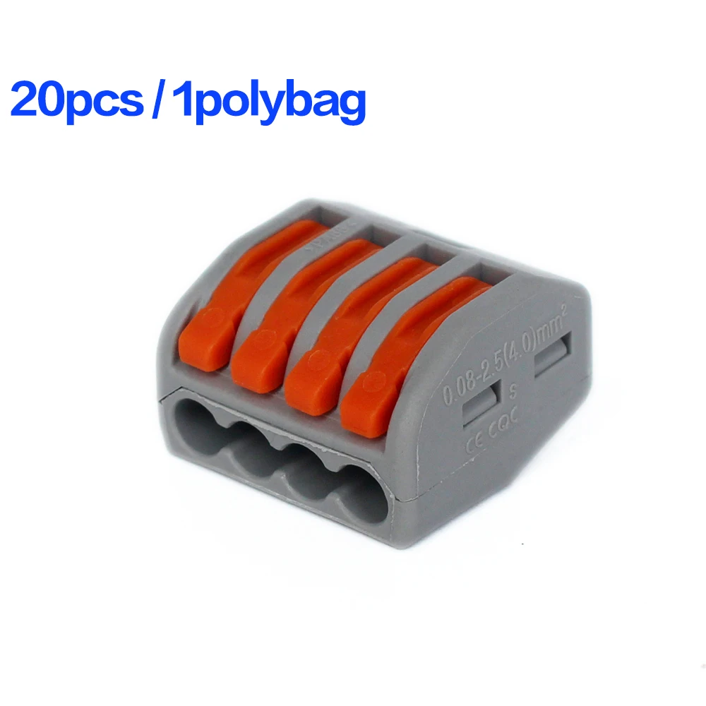 

20Pcs PCT-214 222-414 Cage Spring Universal Compact Wire Wiring Connectors 4 Conductor Terminal Block With Lever Fit New