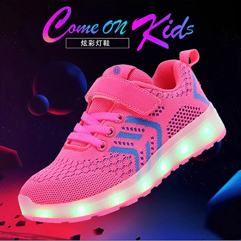 

Size 25-37 Kids Shoes Led USB Recharge Glowing Shoes Children's Boys Girls Hook Loop Shoes Led Luminous Sneaker Shoes