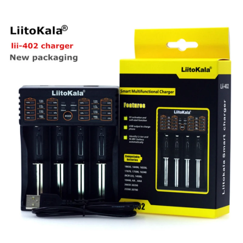 Battery Charger Battery Charger Adapter Liitokala lii-pd4 lii-PD2 lii-202 lii-402 Battery Charger 18650 3.7V 21700 Charger 14500 26650 1.2V AA NiMH Battery