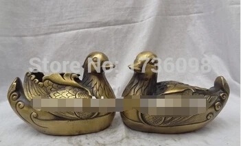 

free shipping Chinese Bronze Love Fly Bird Figurine Couple Mandarin Duck Teal Statue Pair
