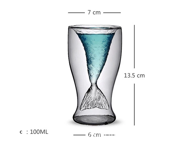 Креативная Русалочка 100 мл с двойными стенками Стеклянная Кружка для коктейлей бар кружка для замораживания льда безопасная чашка для сока шампанское красное вино стеклянная чашка