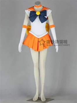 

Full set Anime Sailor Moon Minako Aino Sailor Venus uniform Japanese Cosplay Costume halloween dress+necklace+bowknot+gloves