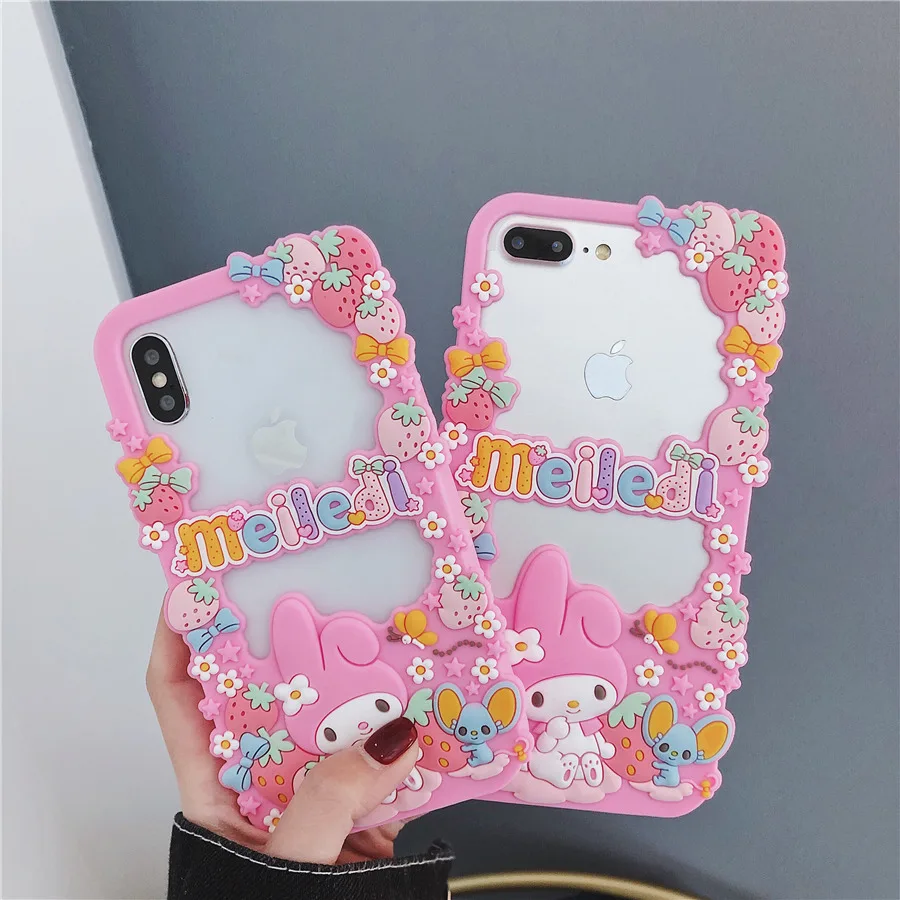 

My Melody Frame Phone Case for iPhone 6 6s 7 8 Plus X XR XS Max Cute Cartoon Cover Soft Silicone Rubber Casing Fundas Coque