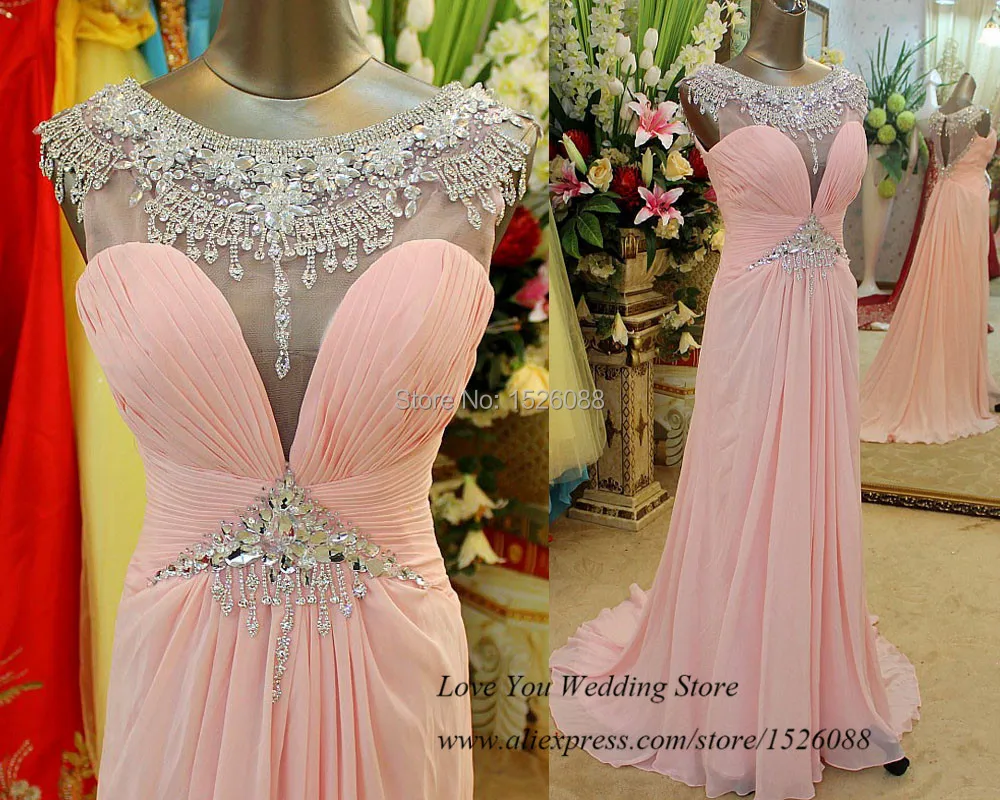 

Luxury Crystal Pink Long Elegant Prom Dress 2015 Chiffon Special Occasion Dresses Formal Evening Gowns Robe de Soiree