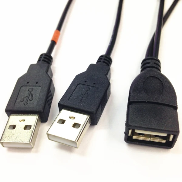 Горячий черный цвет USB 2,0 A Женский до 2 двойной штекер Y сплиттер концентратор Шнур питания Кабель-адаптер