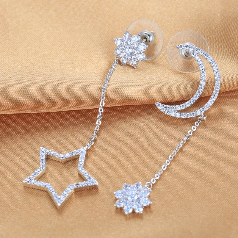 Мода lingdong бренд 2019 925 Серебряные Висячие серьги серии moon &amp star микро мозаика