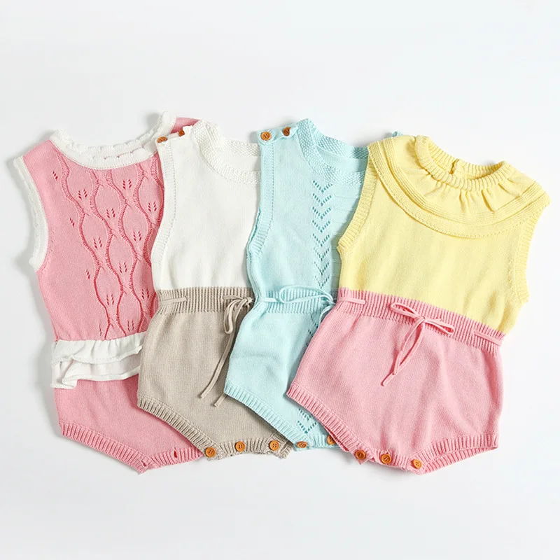 Sweet Girls Knits Bodysuits Novelty Toddle Cotton Bodysuits Cute Babys Spring Summer Clothes