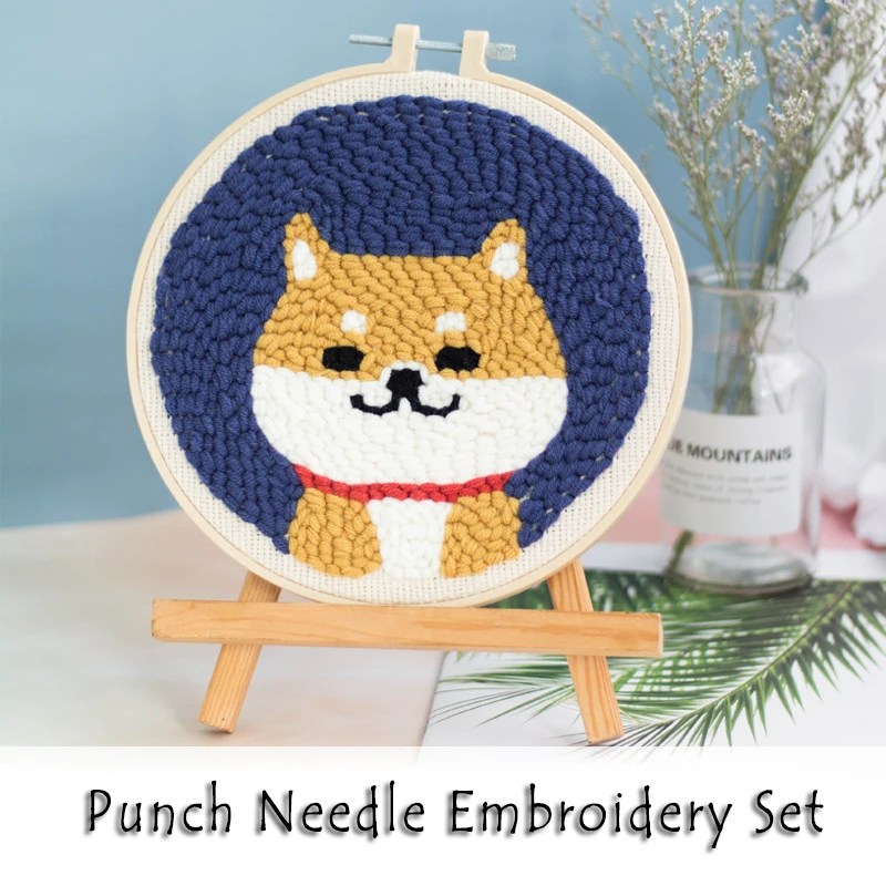 

Shiba Inu Punch Needle Embroidery Kit with Hoop Needlework Wool Work Beginner-Friendly Sewing Kits Handmade Gift
