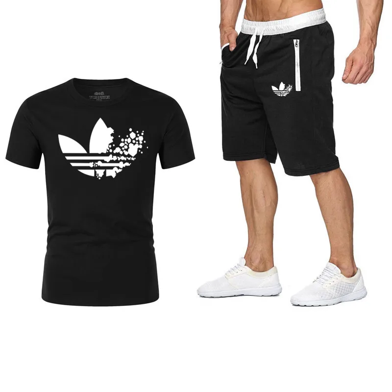 

Men's suit T-shirt + shorts two-piece casual sportswear 2019 summer new tide brand T-shirt gyms fitness sportswear suit