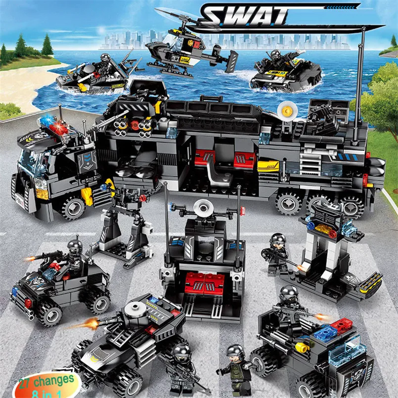 

Kids Toys Police SWAT Truck Helicopter Boat Blocks LegoING Building Blocks Sets Children Toys Educational toys for Children