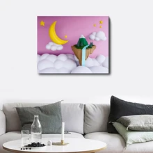Laeacco CArtworkoon Moon Cloud Island Wall Artworkwork Posters and Prints Canvas Painting Living Room Decoration Home Decor