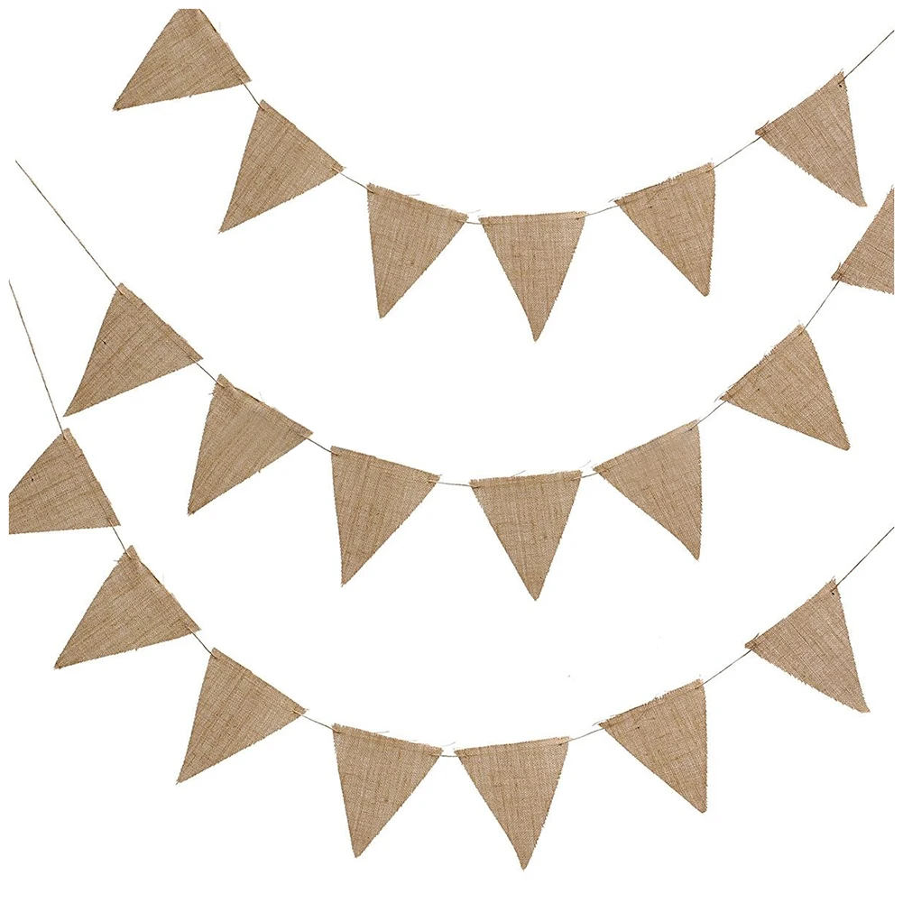 

10M 48 Flags Jute Rustic Hessian Burlap Bunting Banner Flag Party Wedding Decor