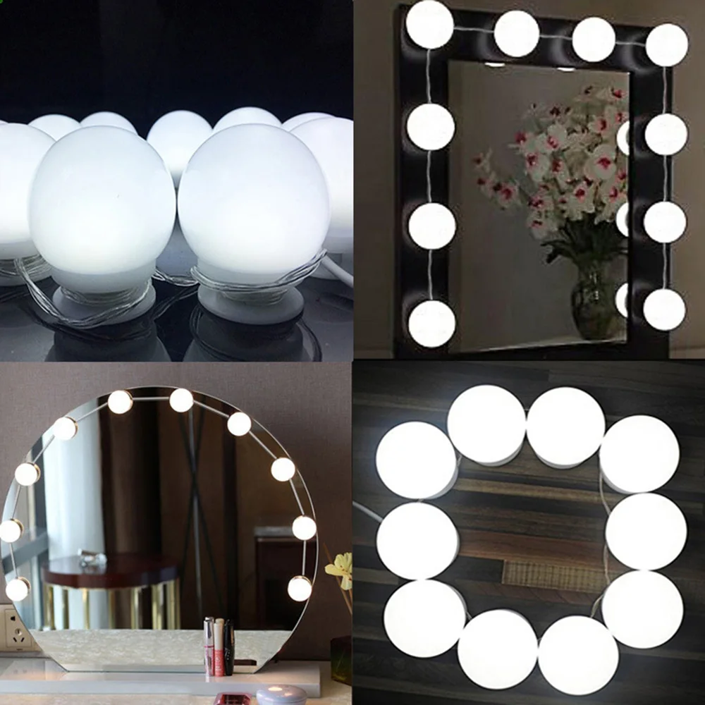 

Makeup Mirror Vanity LED Light Bulbs Kit Adjustable Brightness lights USB Charging Port Cosmetic Lighted Make Up Mirrors Bulb