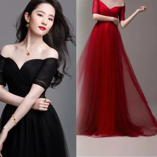 

Plus Size Elegant Banquet Vintage Korean Mesh Off Shoulder Beach Sexy Club Pink Red Purple Black White Long Summer Party Dress