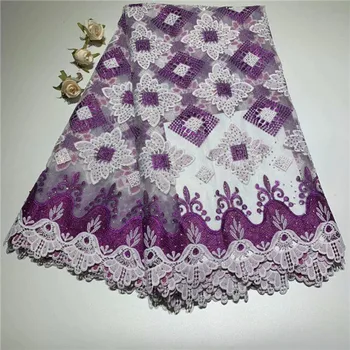 

New coming party flower embroidery French tulle lace material African net lace fabric with stones ZQN159(5yards/lot)