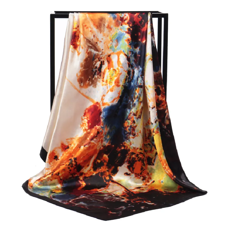 

New Arrival Fashion Women soft satin brand scarf / Handpainted floral abstract Printed quare silk scarves 90cm / Gifts Wholesale