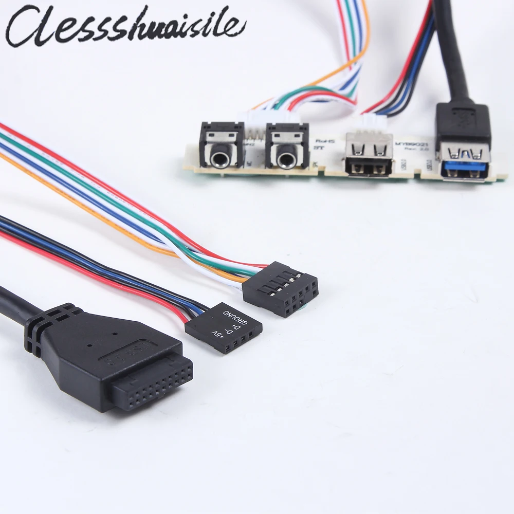 PC Computer Case Front Panel USB Audio Port Mic Earphone Cable USB 2.0+3.0 Ports