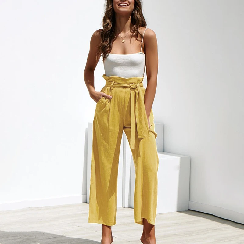 

Womens Pants Bottoms Holidays Solid Fashion Waistbelt Culottes Work Trousers