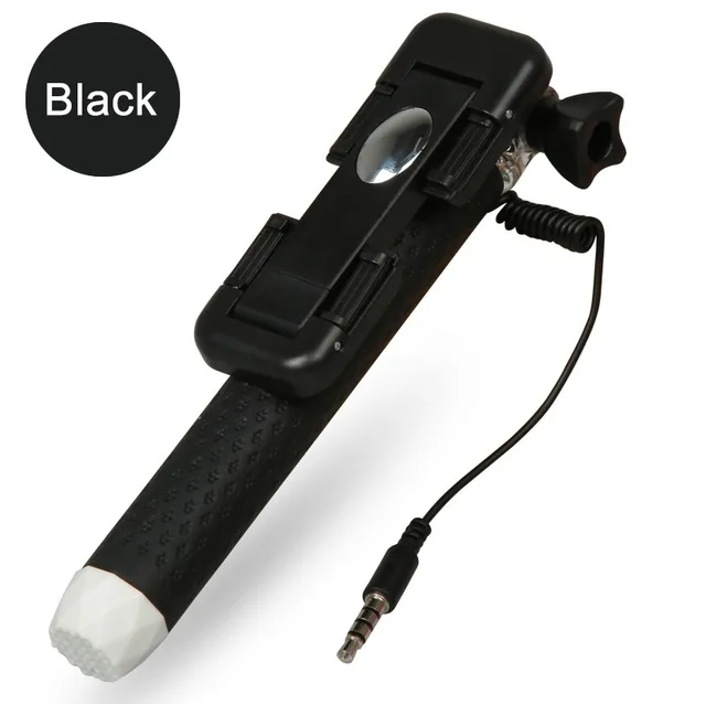 AINGSLIM, универсальная мини-палка в виде макарон, цветная, выдвижная, селфи-Палка для iPhone 6, 6S Plus, 5, 5S, вращение на 360 градусов, складная селфи-палка - Цвет: Black