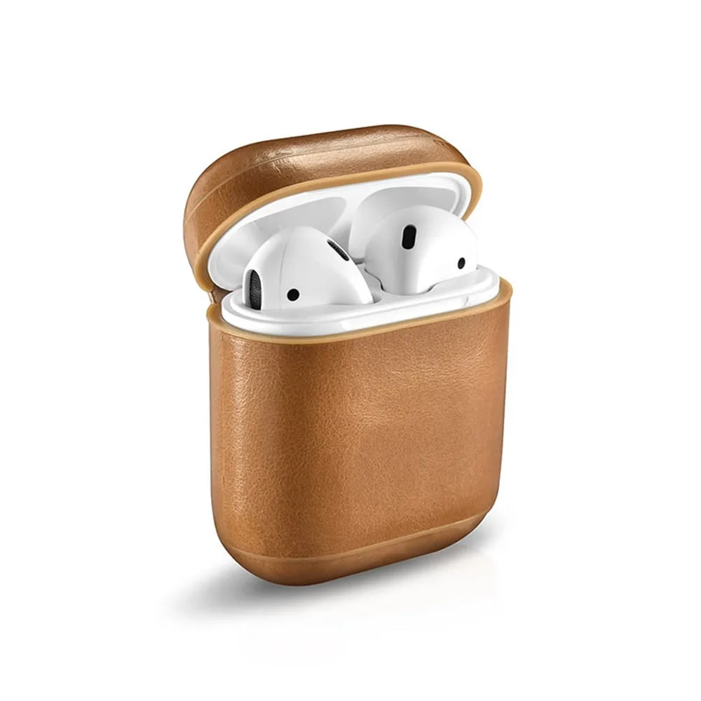 MASiKEN натуральная кожа чехол для наушников чехол для Apple AirPods Защитная зарядка Bluetooth беспроводной чехол для наушников s коробки - Цвет: Khaki