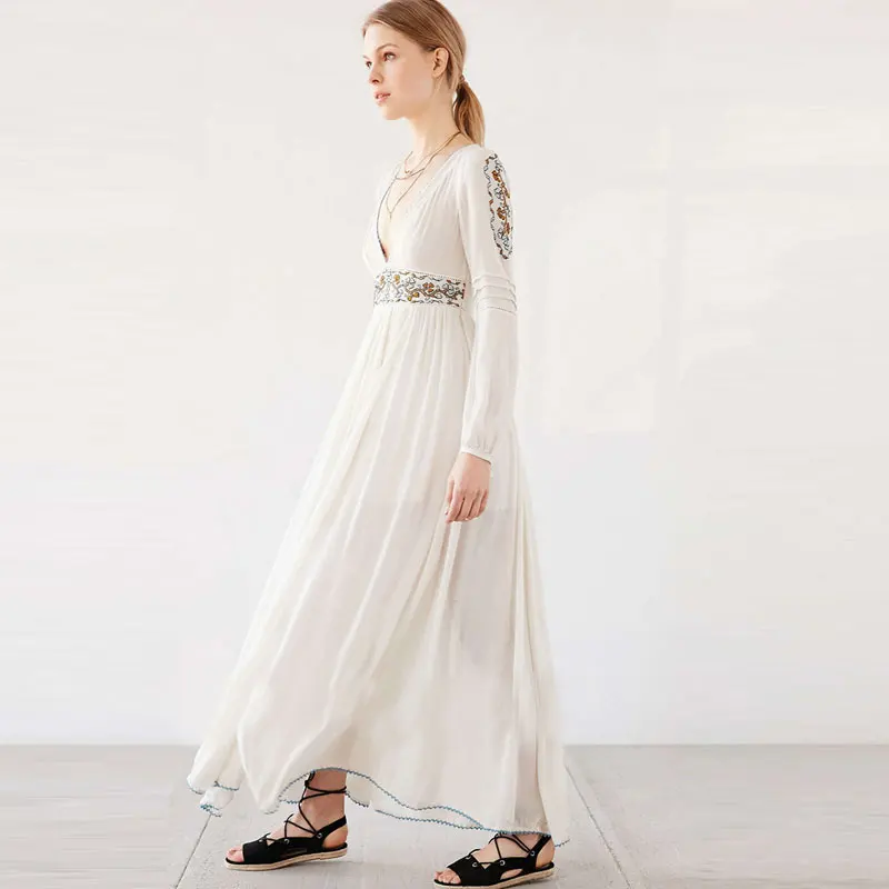 Женское платье с глубоким v образным вырезом BOHO PEOPLE длинное разрезом на подоле