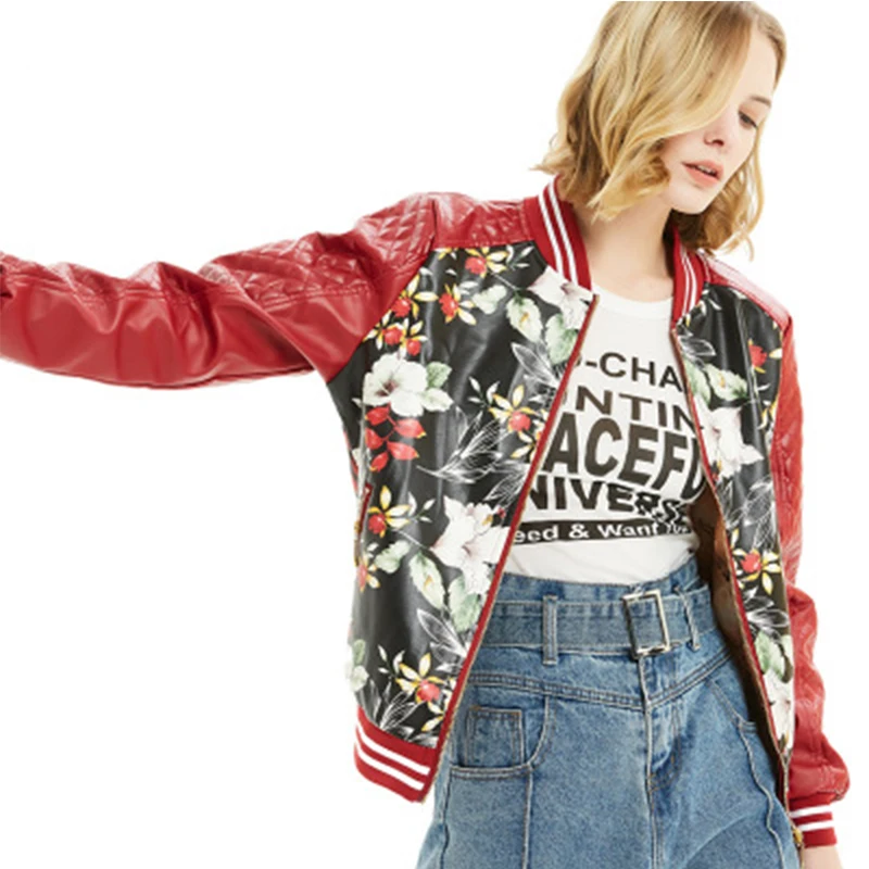 

2019 Autumn New leather women short round neck PU motorcycle leather jackets small leather fashion leather jackets female