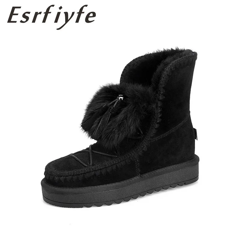 

ESRFIYFE 2018 New Genuine Leather Cow Suede Snow Boots for Women Winter Warm Wool High Quality Ankle Boots Slip on Shoes Woman