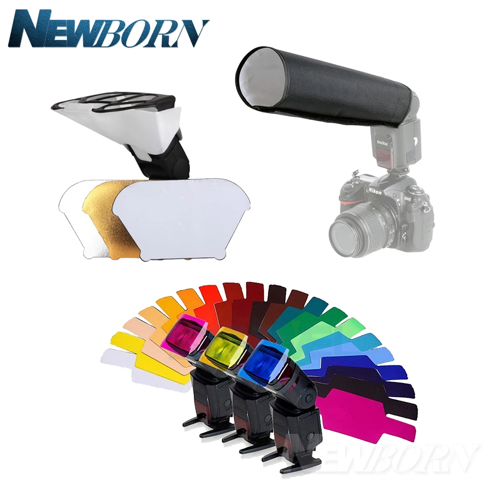 Универсальный Рассеиватель вспышки Speedlight+ 20 фильтр цветных гелей+ сотовая сетка для Canon Nikon sony YONGNUO Godox Flash