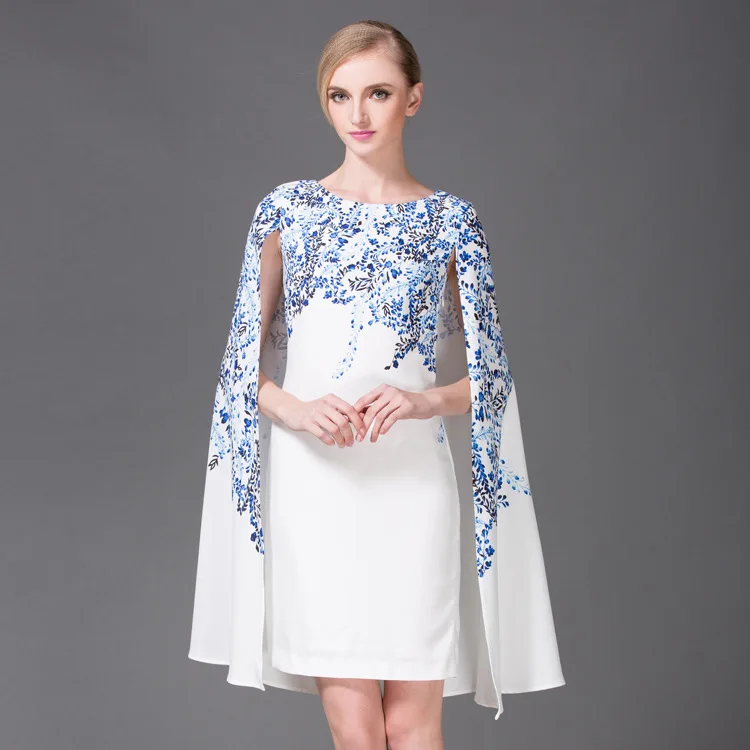 2016 Autumn Runway Designer Cloak Dress Women's High Quality Blue